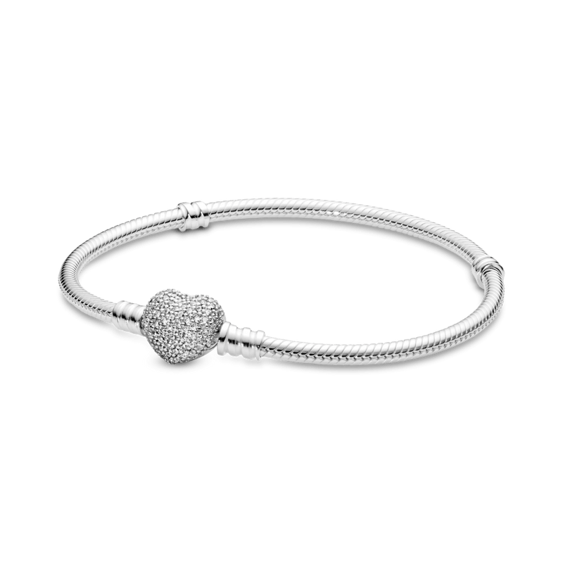 pulseira flexível para berloques coração cravejado