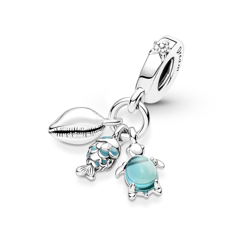 berloque charm peixe, tartaruga marinha e concha