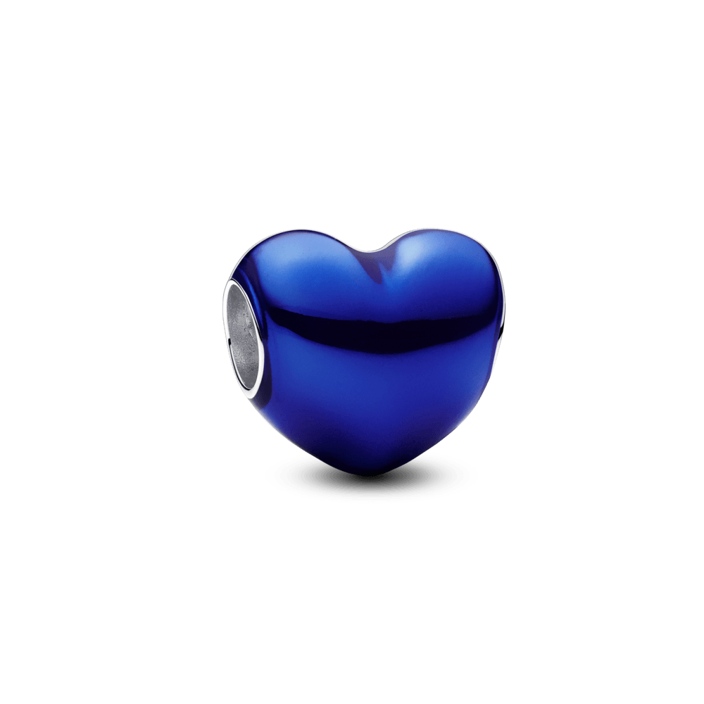 charm prata coracao azul escuro metalico