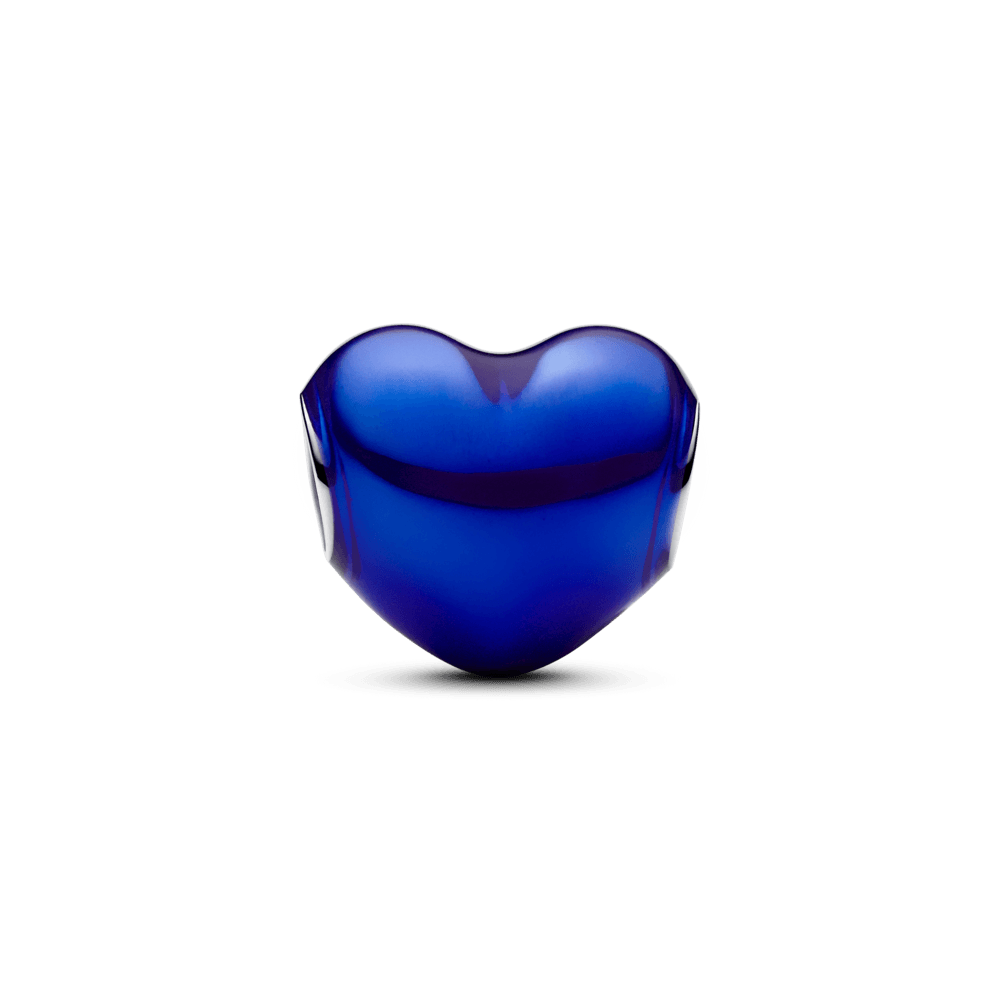 charm prata coracao azul escuro metalico