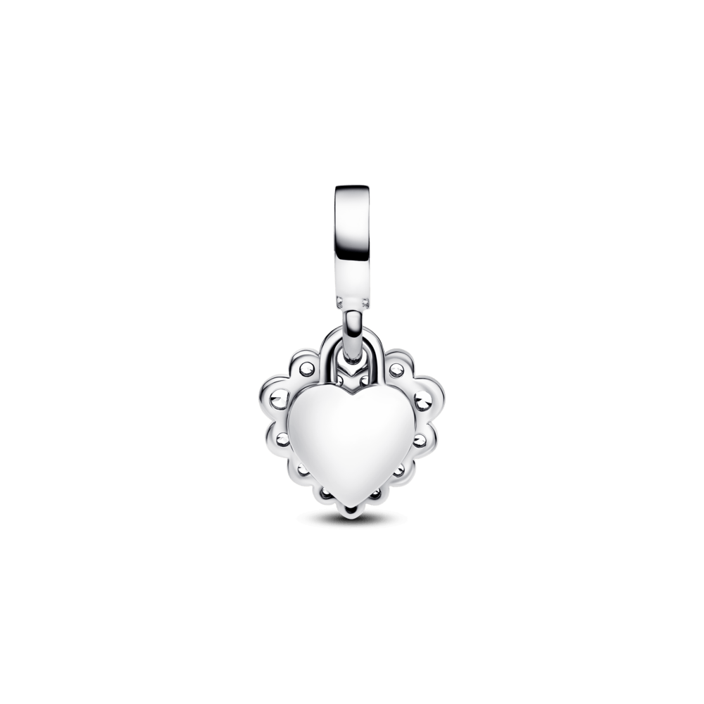 charm prata pendente coracao duplo brilhante