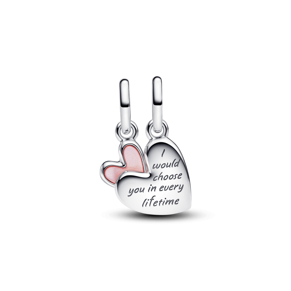charm prata coracao de mae e filha divisivel