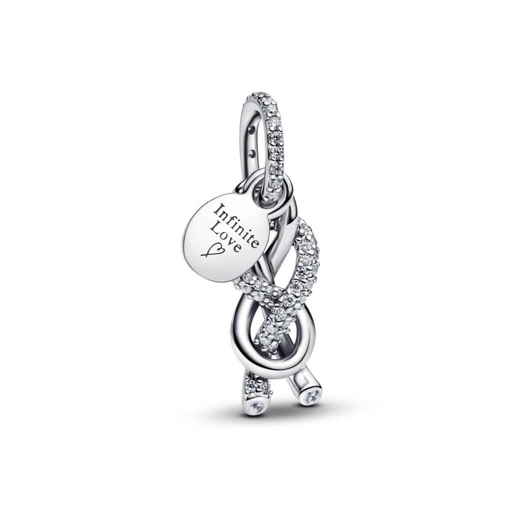 charm prata pendente nó infinito brilhante
