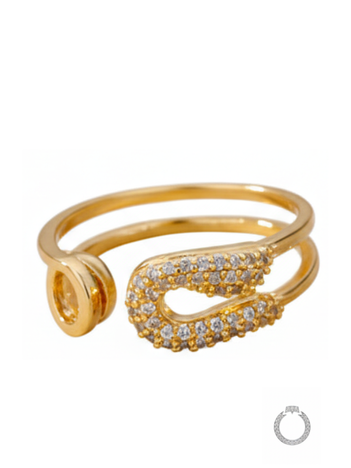 anel alfinete de ouro cravejado
