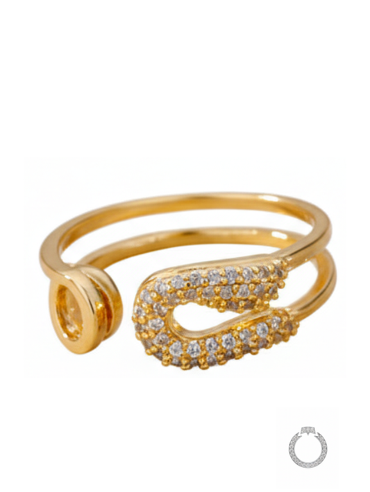 Anel Alfinete de Ouro Cravejado