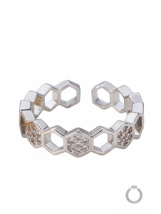 Anel Colmeia de Prata Cravejada