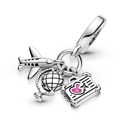 Berloque Charm Pendente Avião Globo E Mala