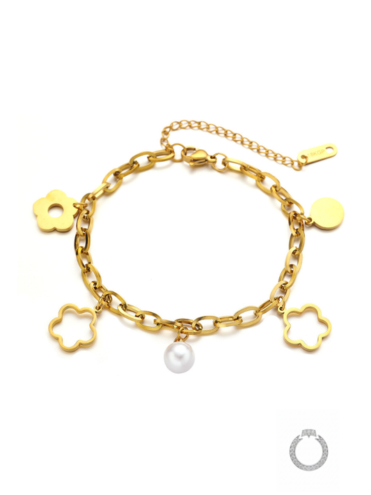 Pulseira Trevo e Pérola da Sorte