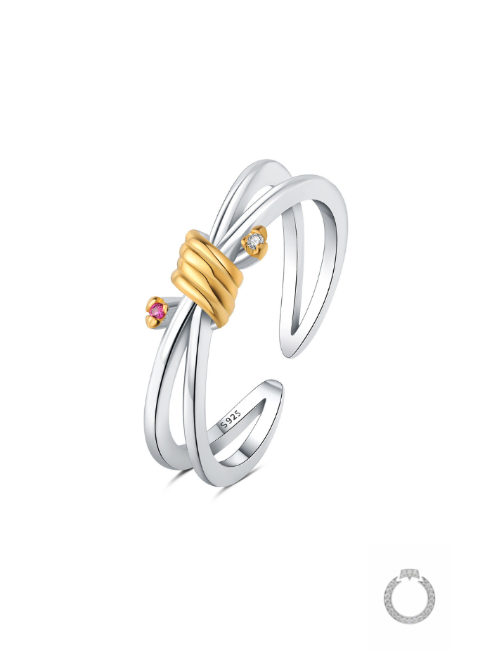 anel laço de ouro e prata