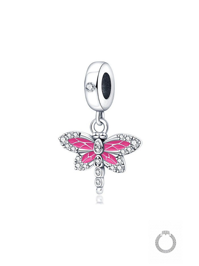 berloque libélula rosa cravejada