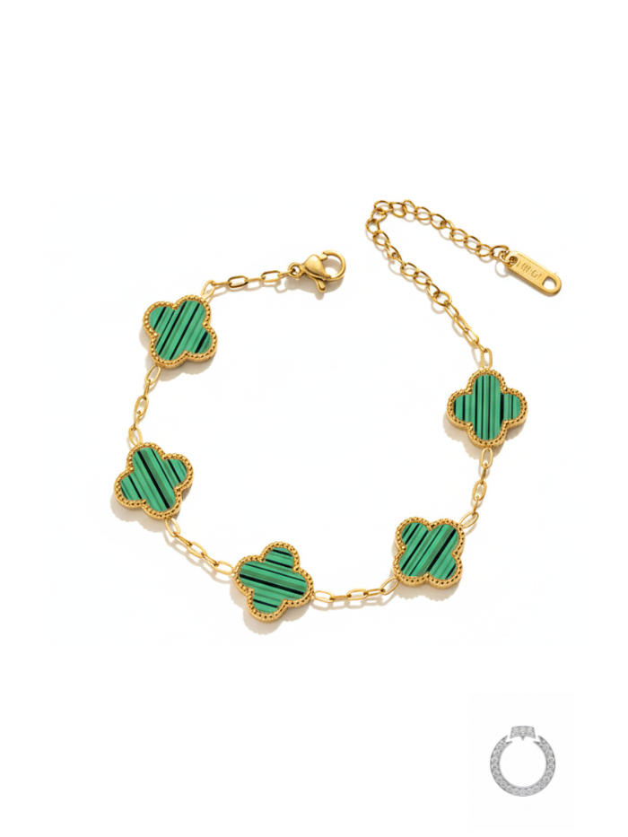pulseira trevo da fortuna em malaquita