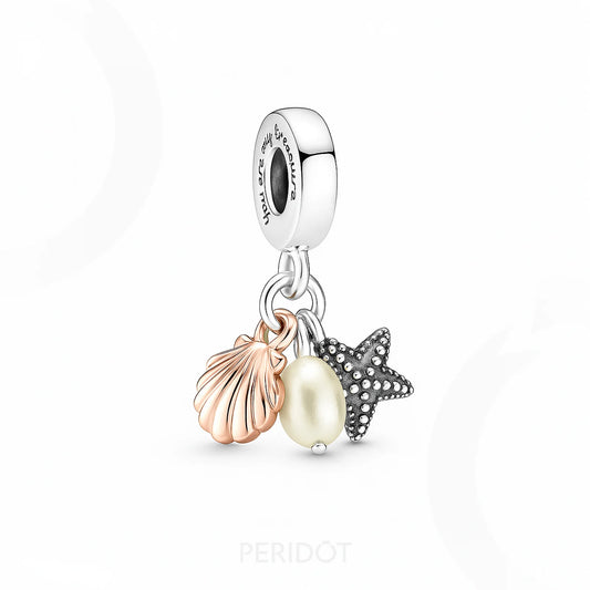 Charm Pendente Triplo Perola Estrela do Mar e Concha