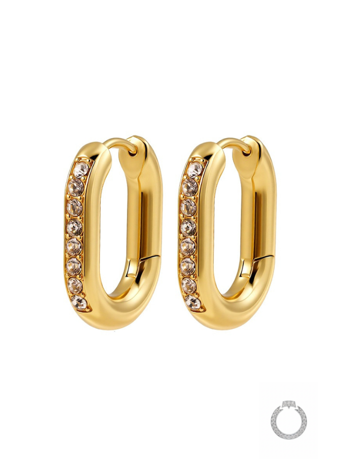 brinco argola oval cravejada