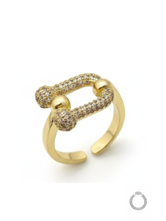 Anel Elo Cravejado Dourado