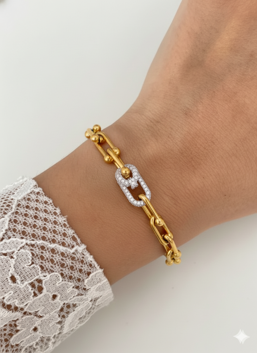 pulseira elo u cravejado