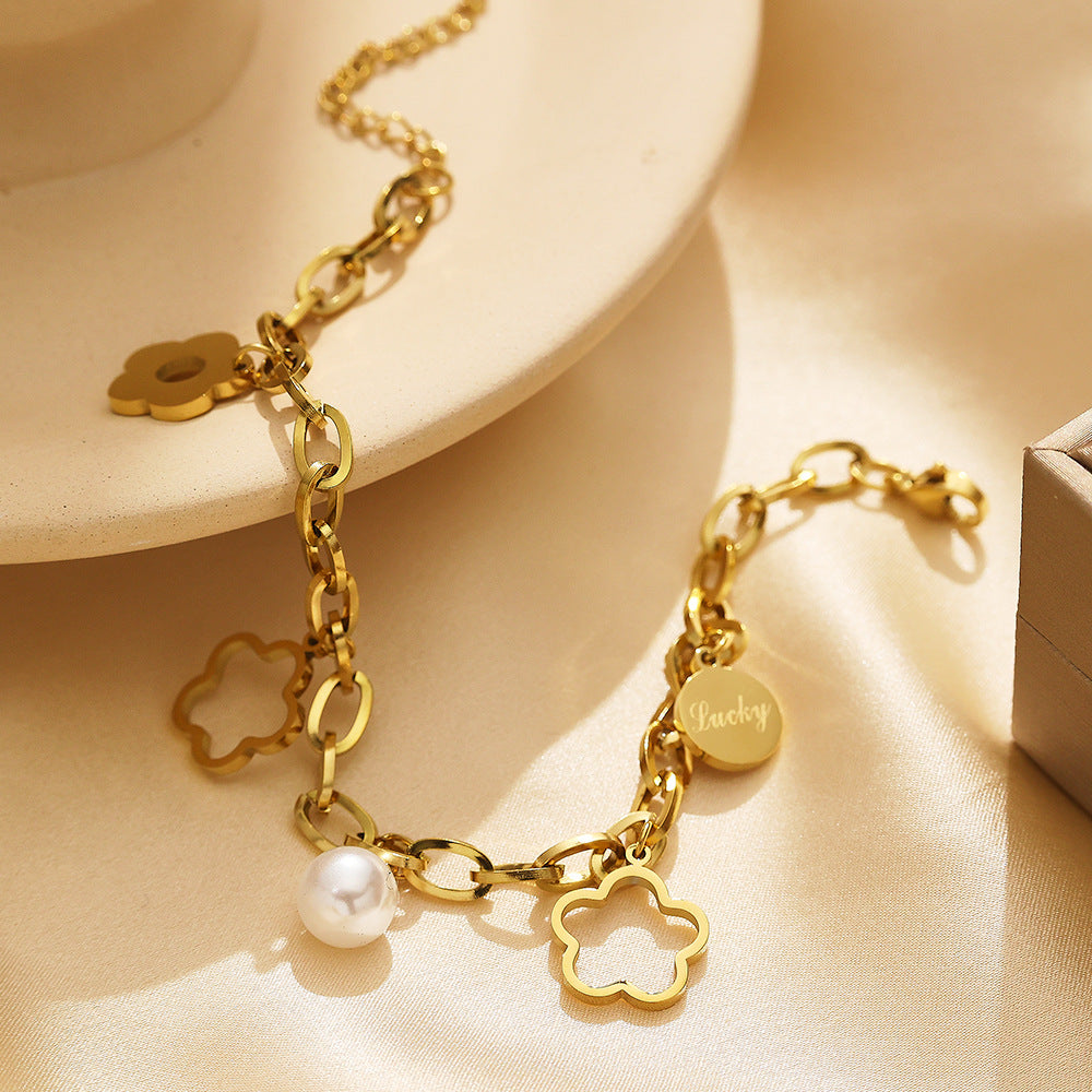 pulseira trevo e pérola da sorte