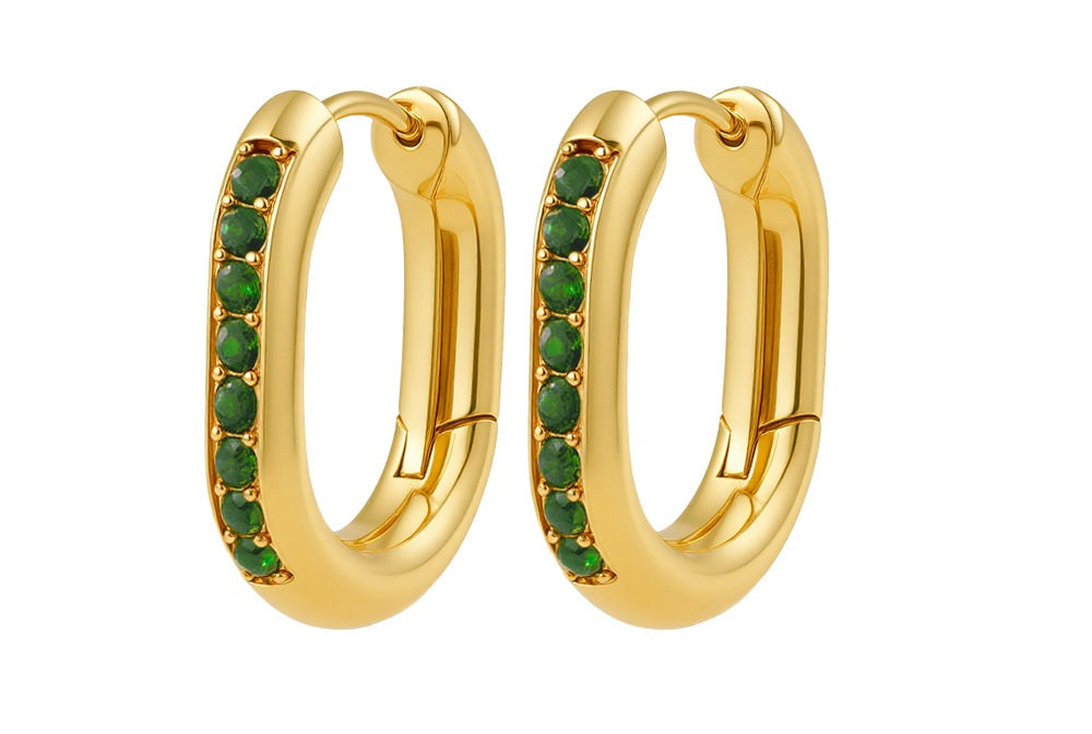 brinco argola oval cravejada