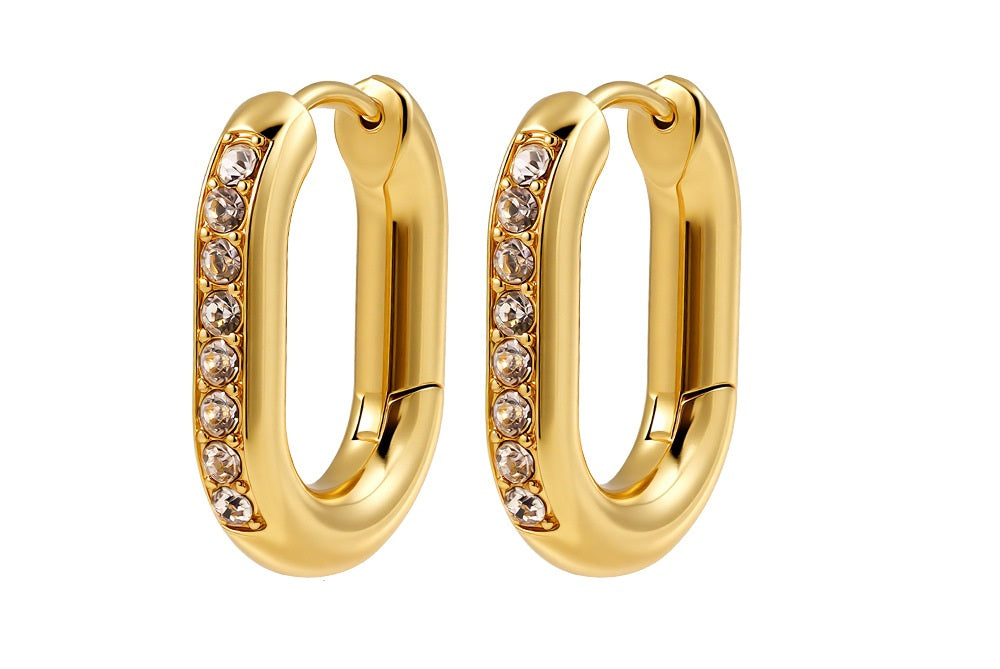 brinco argola oval cravejada