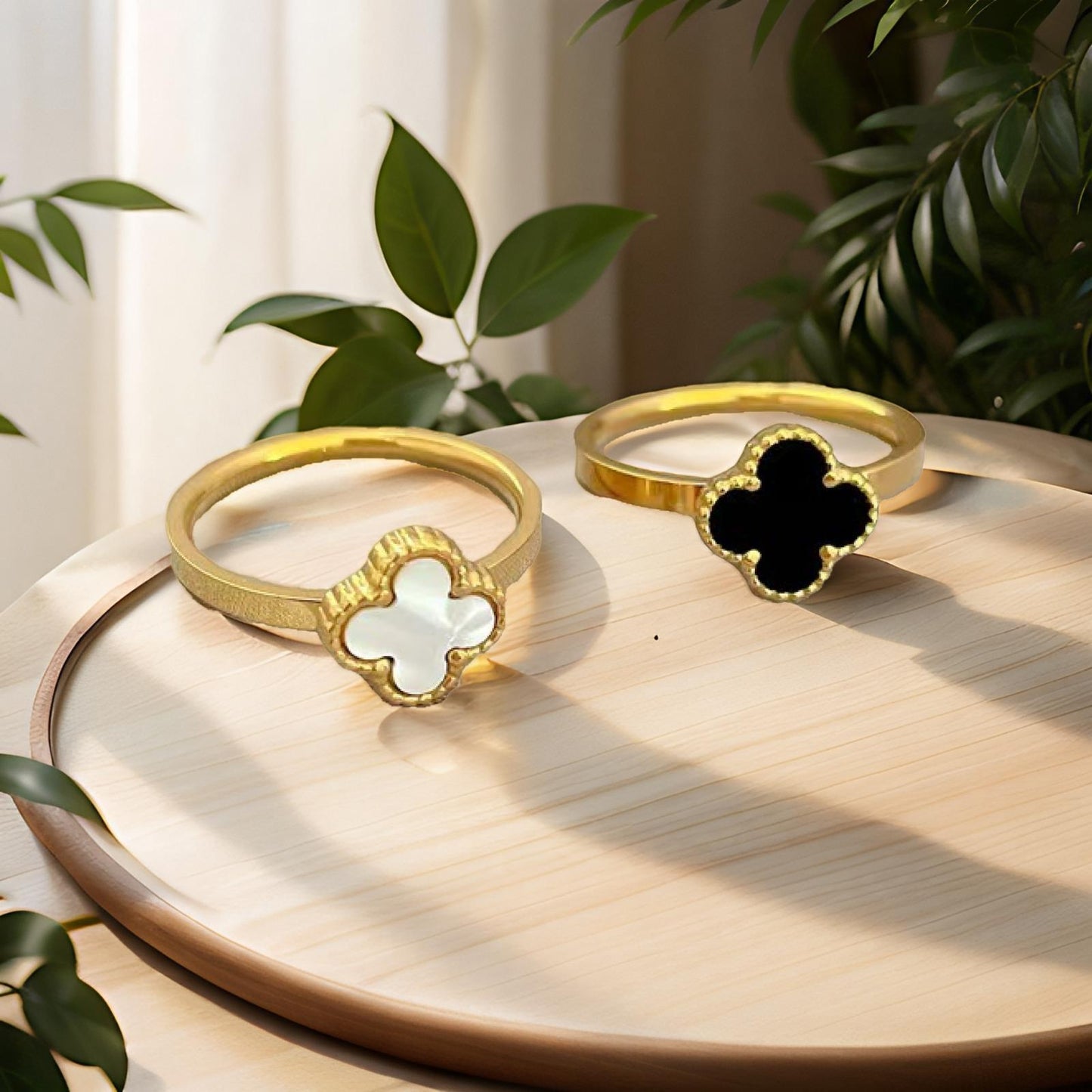 anel trevo de ônix minimalista