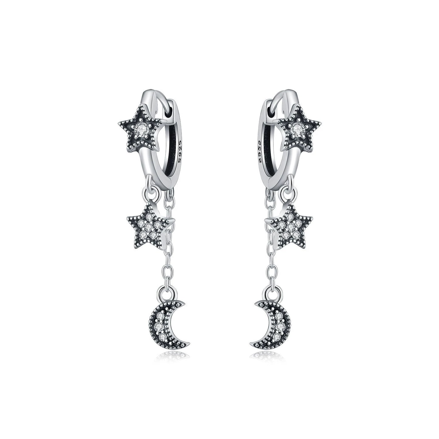 brinco argola estrela e corrente