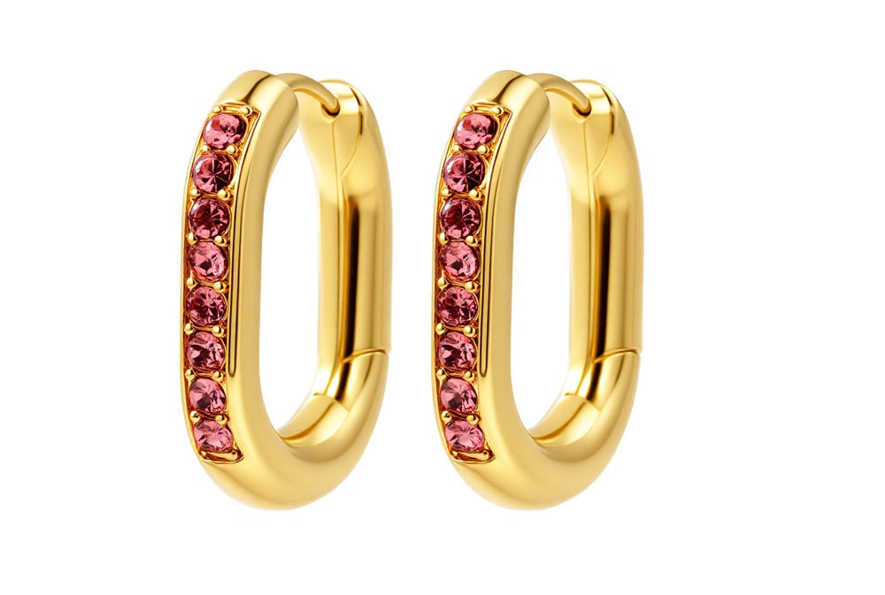 brinco argola oval cravejada