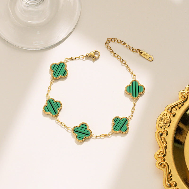 pulseira trevo da fortuna em malaquita