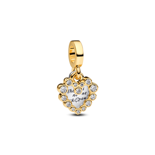 Charm Pendente Coracao Duplo Em Dois Tons