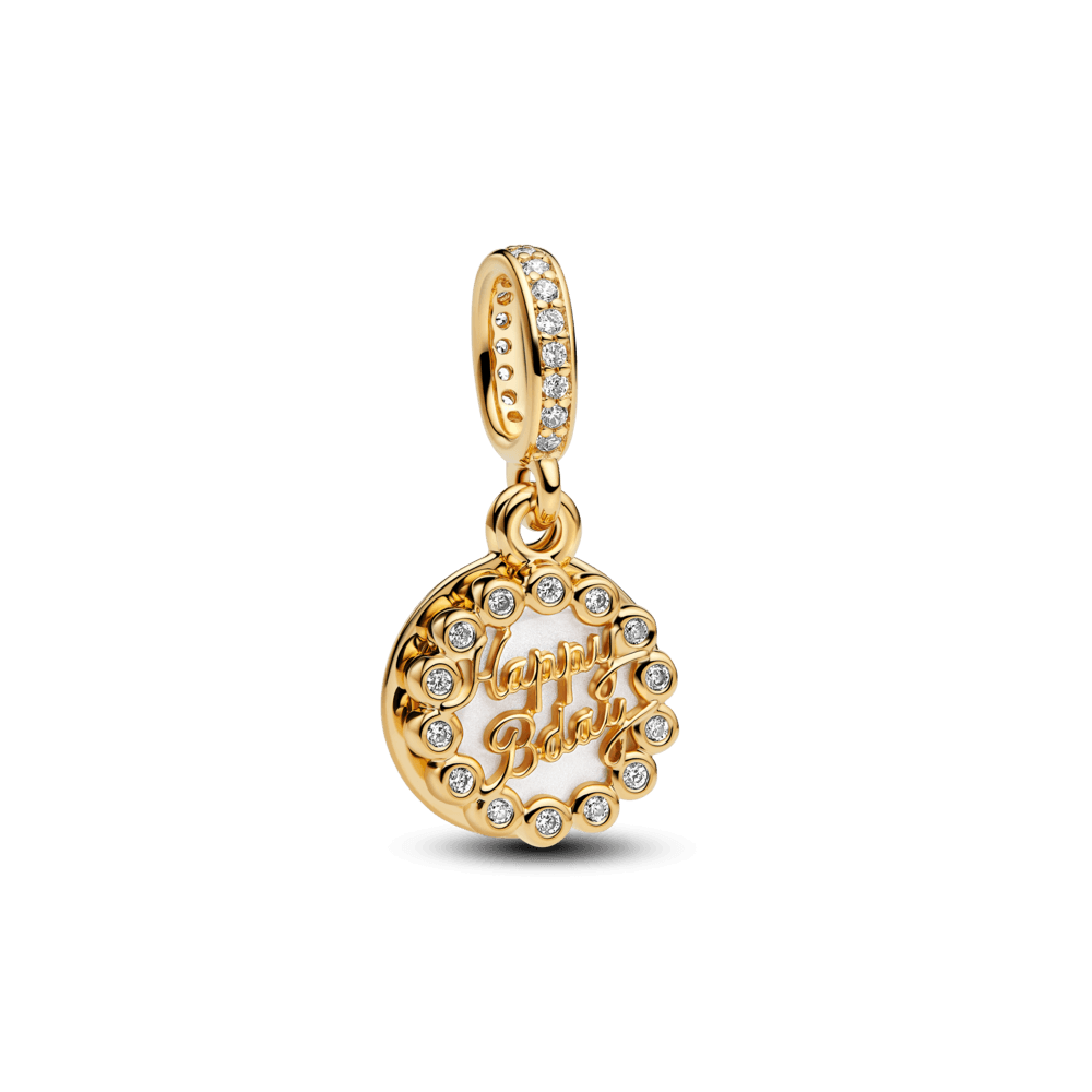 charm ouro pendente feliz aniversario duplo