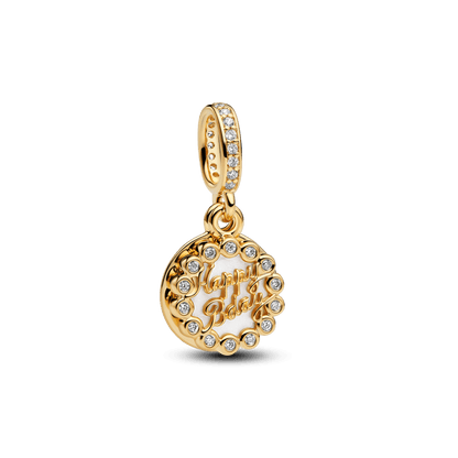 Charm Ouro Pendente Feliz Aniversario Duplo
