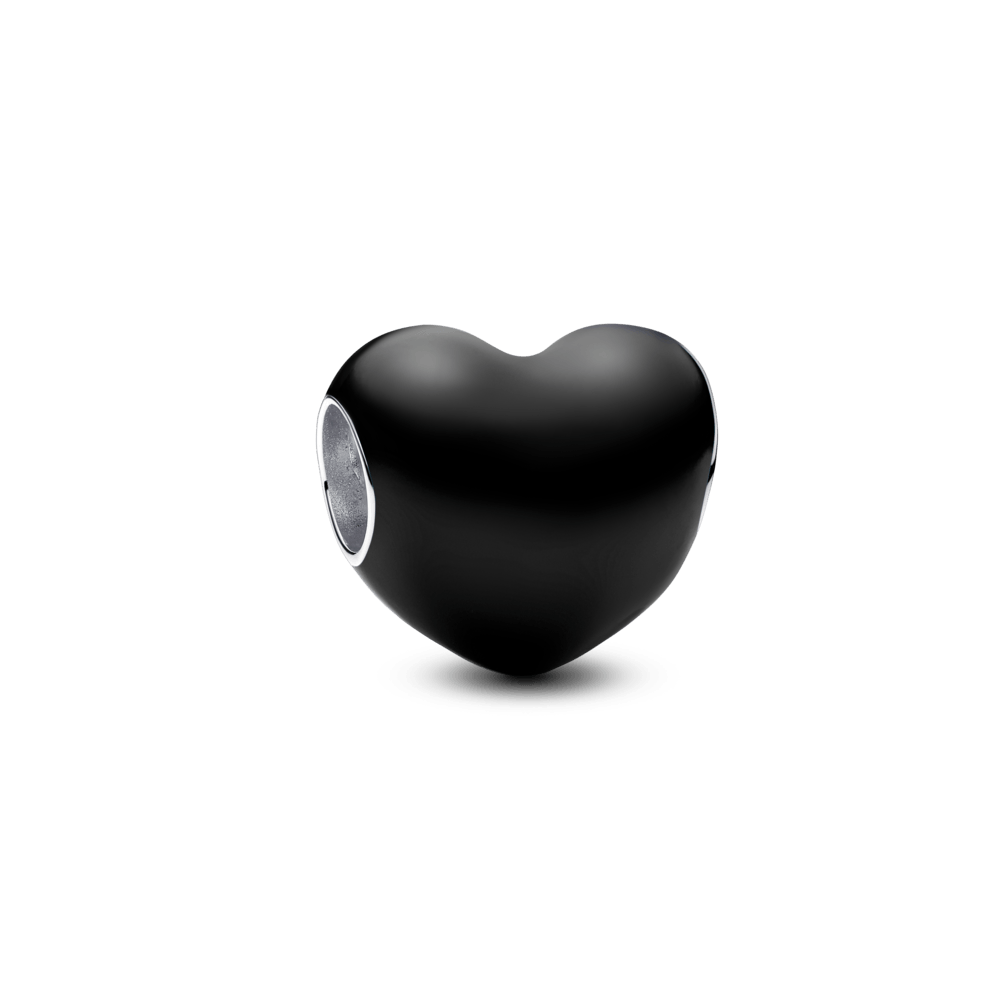 berloque charm prata coracao preto metalico