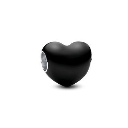 Berloque Charm Prata Coracao Preto Metalico