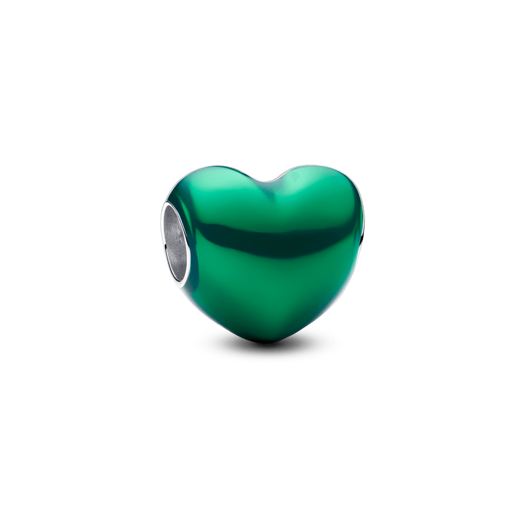 charm prata coracao verde metalico
