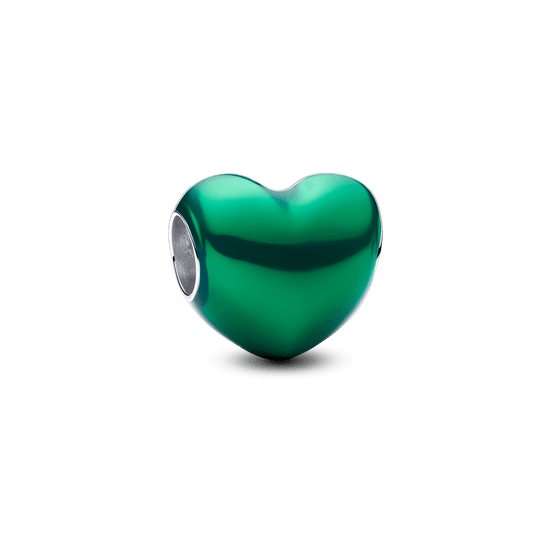 Charm Prata Coracao Verde Metalico