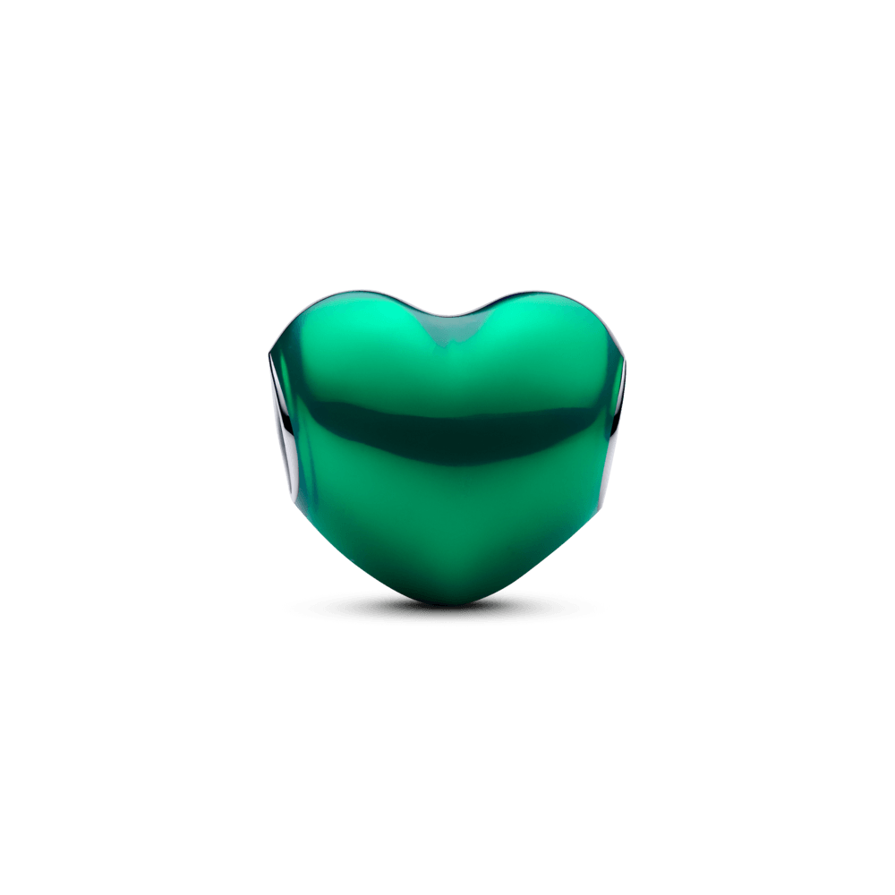 charm prata coracao verde metalico