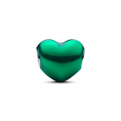 Charm Prata Coracao Verde Metalico