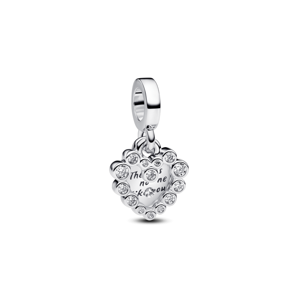 charm prata pendente coracao duplo brilhante